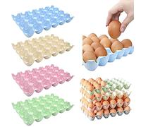 EMAGEREN 4 Pcs Egg Holder 24 Egg Holder for Refrigerator Plastic Eggs Tray Stackable Storage Container EggsRack EggsBaskets for Fridge Countertop Kitchen Storage - Protect and Keep Eggs Fresh
