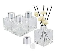 EMAGEREN 4 Pcs Glass Diffuser Bottles - 50Ml Square Diffuser Jars Empty Clear Glass Diffusers Refillable Diffusers Bottle for Essential Oil Fragrance, Aromatherapy DIY Home Use
