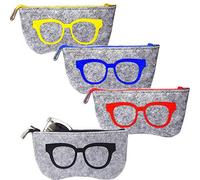 EMAGEREN 4 Pcs Soft Eyeglasses Case Protective Sunglasses Pouch Holder Portable Zipper Soft Case Dust-Proof Sunglasses Bag Felt Portable Travel Slip In Eyeglasses Case with Zipper for Men Women