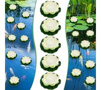 EMAGEREN 5 PCS Artificial Lotus 10cm Foam Flower Water Floating Lotus Flowers Lilly Floating Pond Decoration Realistic Water Lily Pads Lotus Flower for Pond Pool Aquarium Water Decoration, White