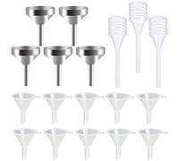 EMAGEREN 5 Pcs Small Metal Funnels 10 Pcs Plastic Mini Funnels Essential Oil Funnel Mini-Small Funnel Set with 3 Pcs Mini Pipette for Filling Small Tiny Bottles or Containers Atomizers Perfume Liquid