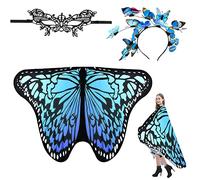 EMAGEREN Butterfly Wings Adult Butterfly Costumes Colorful Fairy Wing Cape Pixie Cloak Ladies Butterfly Shawl Pixie Costume Accessory with Butterfly Headband, Mask for Christmas Halloween Cosplay