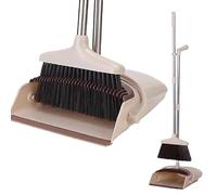 Emaggic Long-Handled Broom and Dustpan Set - 36" Lightweight Sweeping Combo with Self-Cleaning Teeth, Indoor/Outdoor Dustpan for Home, Kitchen, Garden, Lobby - Beige