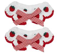 eMagTech 2PCS Cat Knitted Collar Neck Circumference 25-30CM Suitable for Cats Weighing 4.5-6KG with Cute Bow Tie and Strawberry Pattern for Cats Kitten Puppy (M)