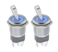 eMagTech 2Pcs LED Illuminated Rocker Switch 16mm,2-Position Toggle for Microcontrollers Electronic Devices,3-6V Light Up to 24V Switching,Blue