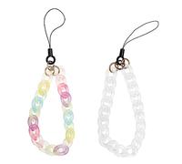 eMagTech 2PCS Phone Charm Acrylic Anti-Lost Phone Chain Lanyard Hand Wrist Strap Hanging Strap Bracelet for Keychains Wallet Handbag Decoration 24cm (Colourful & White)