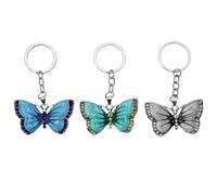 eMagTech Pack of 3 Crystal Butterfly Pendant Keychain Key Ring Charm Car Bag Wallet Hanging Accessories Ornaments Craft Key Buckle for Women Girls, White/Blue/Green