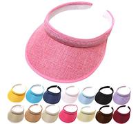 Emaha Sun Visor Hats Women Men Adjustable Clip On Wide Brim Visors Cap Outdoor Sports Golf Beach Travel Tennis Caps, Beige, One Size