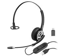 EMAIKER Lightweight USB Headset with Noise Canceling Microphone, Monaural Call Centre Office Headphone with Mic for PC Mac Laptop Teams Zoom Webex Zoiper Meeting Conference Softphone Calls