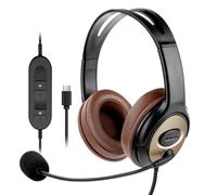 EMAIKER Over Ear USB-C Headset with Noise Cancelling Microphone, Stereo Office Headphones with In-Line Controls, UC Optimised for Teams, Zoom & VoIP - All-Day Comfort