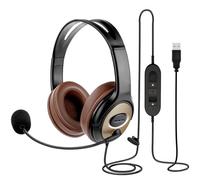 EMAIKER Over Ear USB Headset with Microphone for PC Laptop with Mic Mute Volume Controller for Dragon Dictation, Wired USB-A Headphone for Office Work Skype Zoom Teams Conference Calls