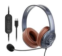 EMAIKER USB-C Office Headset with Noise Cancelling Microphone, Over Ear Wired Headphones with In-Line Controls, Plug & Play for Teams, Zoom, Webex, VoIP & Dictation - Durable Upgraded Coating