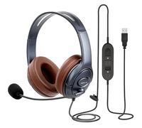 EMAIKER USB Headset with Noise Cancelling Microphone, Over-Ear PC Headphones with Flexible Mic Boom & Inline Controls,f or Teams Zoom Webex, 3CX,Zoiper Meeting Call Centre Office Work from Home Calls