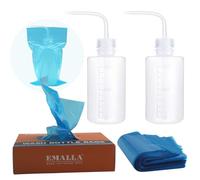 Emalla 2Pcs 250ML Squeeze Bottles with 250Pcs Bottle Bags - Plastic Tattoo Wash Bottles with Narrow Mouth Disposable Tattoo Wash Bottle Covers Bags for Tattoo Supplies Accessories