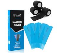 EMALLA Tattoo Machine Cover & Grip Tape Set 200pcs Blue Waterproof Gun Wrap wih Self-Adhesive Seal and 4rolls Tattoo Machine Tapes(Black)