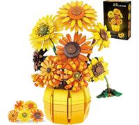 EMANNON Flowers Building Set for Adults/Kids - Sunflowers Building Blocks with Vase 1009PCS, Artificial Flowers Botanical Collection Gifts for Christmas Birthday Valentine's Day