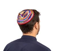 EMANUEL Multi Color Magen David Star Mosaic Design Embroidered Kippah for Men Yamaka (YME-16M), Multi Color, L