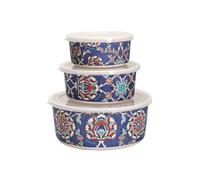 EMANUEL Set of 3 Melamine Food Storage Containers - Reusable Storage Lunch Boxes Plastic Lid - Unique Printed Designs (Armenian Tiles BMB-21F)