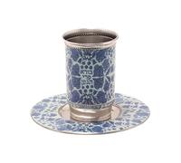 EMANUEL Yair Kiddush Cup with Matching Saucer Stainless Steel | Vibrant Enamel Design 8.4 fl oz (250 ml) Jewish Kiddush Goblet for Shabbat and Holidays (Blue Flowers CZ-7)
