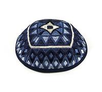 EMANUEL Yair Kippah - Embroidered - Squares - Blue