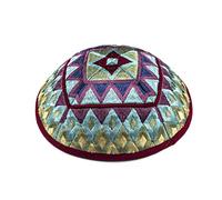 EMANUEL Yair Kippah for Men and Women Embroidered Silk Yarmulke Square Textured, Multi-colored Yme-17m, L