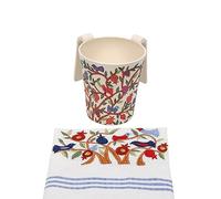 EMANUEL Yair Natla Hand Washing Cup and Towel Set | 800 ml / 27 oz melamine cup with two handles, Matching 100% cotton towe, Tree of Life design, Complete ritual set.