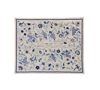 Emanuel Yair Silk Embroidered Challah Cover for Shabbat and Yom Tov Judaica Gift - Grape Vine Pattern Hallah Cover (Blue CMG-34)