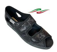 EMANUELA Women's Slip-On Sandals, Adjustable with Tears, Shiny Black Fabric Made in Italy, Snake Black, 9 UK