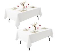 EMART 2 Pack White Table Cloth Rectangle 60 x 102 inch Tablecloth for 4-6 Foot Rectangle Tables Washable, 180 GSM Thickened Polyester Fabric Tablecloth for Party & Wedding Decorations