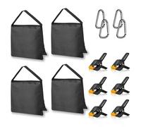 EMART 4 Pack Sand Bags, Weight Sandbag Photography Accessories with 6 Spring Clamps for Backdrop Stand, Light Stand, Photo Tripod, Canopy Weights, Party Pop Up Tent, Fishing Chair, Camping- Black