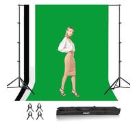 EMART Photo Video Studio Background Backdrop Stand Kit, 8.5x10ft (2.6x3.0m) Photography Support System with 3 Muslin Backdrops 100% Cotton (Black White Green)