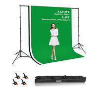 EMART Photo Video Studio Background Backdrop Stand Kit, 8.5x10ft (2.6x3.0m) Photography Support System with 3 Muslin Backdrops 100% Cotton (Black White Green)