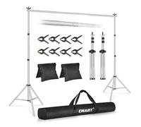 EMART Backdrop Stand 2mx3m(HxW) Photo Studio Adjustable Background Support Kit with 2 Crossbars, 8 Spring Clamps,2 Sandbags and Carrying Bag for Parties Events Decoration -Silver