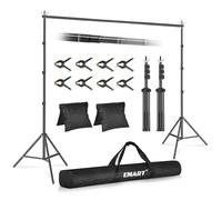 EMART Backdrop Stand 3x2.4m(WxH) Photo Studio Adjustable Background Support Kit with 2 Crossbars, 8 Spring Clamps,2 Sandbags and Carrying Bag for Parties Events Decoration - Black
