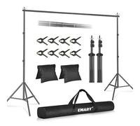 EMART Backdrop Stand 3x2.6m(WxH) Photo Studio Adjustable Background Support Kit with 2 Crossbars, 8 Spring Clamps, 2 Sandbags and Carrying Bag for Parties Events Decoration - Black