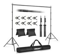 EMART Backdrop Stand 3x3m(WxH) Photo Studio Adjustable Background Support Kit with 2 Crossbars, 8 Spring Clamps, 2 Sandbags and Carrying Bag for Parties Events Decoration - Black