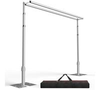 EMART Backdrop Stand Heavy Duty 2.6mx3m Double Crossbar Pipe and Drape Background Support Kit, Adjustable Metal Frame for Wedding, Birthday, Party Decorations - Sliver