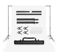 EMART Backdrop Stand Kit 2X2m/ 6.5X6.5ft Photography Back Drop Support with 1.5x3m/4.9x9.8ft White Background Screen, Carrying Bag and 4 Spring Clamps for Photo Decoration Party Studio Video