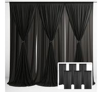 EMART Black Backdrop Curtains, 9x3m /30x10ft Tulle Chiffon Fabric Drape for Parties Wedding Stage Decoration, 1.5x3m,6 Panels Background Cloth for Baby Shower Photography Birthday Photo Photoshoot