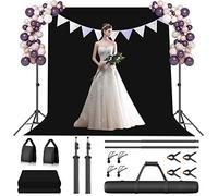 EMART Black Backdrop with Stand 2x3 m/ 7 x 10 ft, Adjustable Photography Background Stand Kit with Portable Large Polyester Fabric Screen for Photo Video Studio, Party, Live