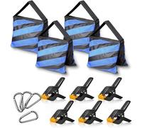 EMART Heavy Duty Sandbag with Spring Clamps - Photography Photo Video Studio Stage Film Weight Bags for Photo Video Studio, Light Stands Boom Arms Tripods, Sandbag 4 Packs and 6 Clamps-Blue