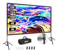 EMART Outdoor Projector Screen with Stand, 120 Inch Portable Indoor 16:9 4K HD Rear Front Movie Screens & Foldable Tripod with Carry Bag for Theater Home Backyard Movies