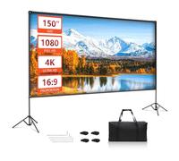 EMART Outdoor Projector Screen with Stand, 150 Inch Portable Indoor 16:9 4K HD Rear Front Movie Screens & Foldable Tripod with Carry Bag for Theater Home Backyard Movies
