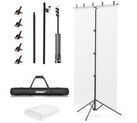 EMART T Shape Backdrop Stand 10x5ft,White Background Screen with Adjustable Photo Banner Holder and 5 Clamps Photography Support Kit for Party, Photoshoot, Birthday