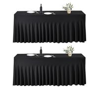 EMART Table Skirt for Rectangle Tables 6ft, Black Spandex Tablecloth Cover for Banquet Wedding Birthday Party - 2Pack