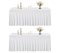 EMART Table Skirt for Rectangle Tables 6ft, White Spandex Tablecloth Cover for Banquet Wedding Birthday Party - 2Pack