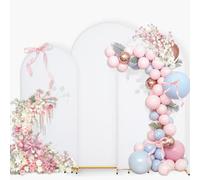 EMART Wedding Arch Backdrop Stand Cover Set of 3, 1.8M 2M 2.2M Balloon Arch Cover Backdrop Spandex Fitted Round Top Photo Stand for Wedding Birthday Party Baby Shower (White)