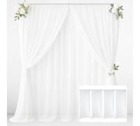 EMART White Backdrop Curtains, 6x3m /20x10ft Tulle Chiffon Fabric Drape for Parties Wedding Stage Decoration, 1.5x3m,4 Panels Background Cloth for Baby Shower Photography Birthday Photo Photoshoot