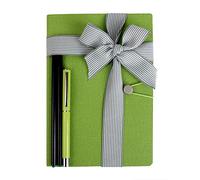 Emartbuy A5 Green Notebook Gift Set with Gel Pen and Pencil Textured Journal with Ribbon Hardbound Stationery Gift for Office Study Gifting