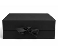 Emartbuy Black Flat Pack Magnetic Gift Box with Ribbon - 28.2 x 20.2 x 9.2 cm - Fits Mugs, Beauty Sets & Small Hampers - Birthdays Weddings Christmas Corporate Gifting Trade Wholesale